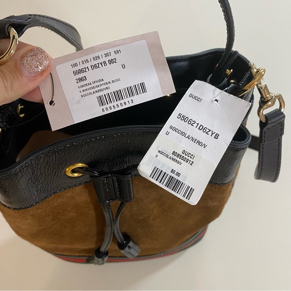 Gucci Suede Ophidia Bucket Bag With Web Detail - Picture 9 of 17